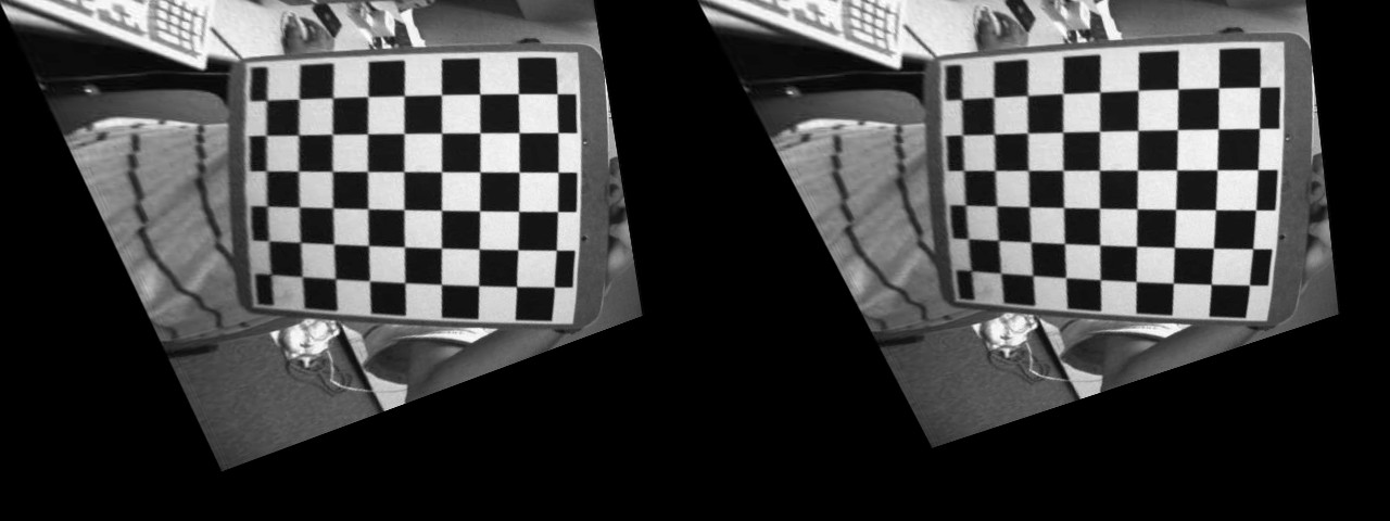 Left: image warped using the estimated homography. Right: using the homography computed from the camera displacement.